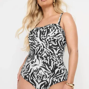 Curve Black Abstract Animal Print Super Sculpt Swimsuit