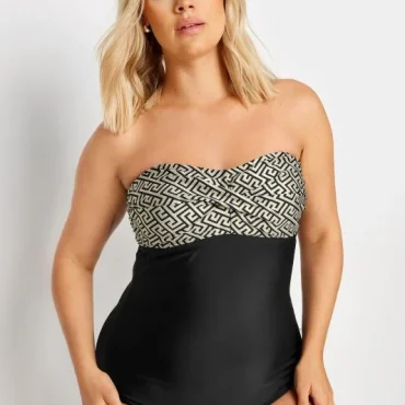 Curve Black Metallic Geometric Print Swimsuit