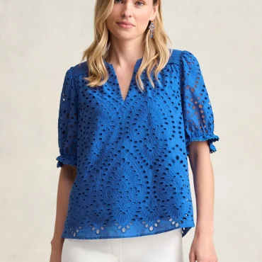 Cotton Broderie Blouse - Deep Blue
