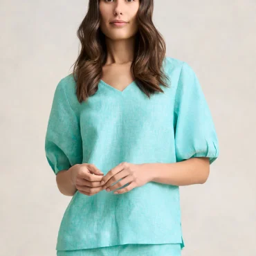 French Linen Blouse - Aqua Cross Dye