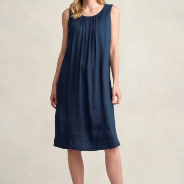 Linen Silk Midi Dress - Navy
