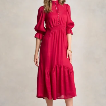 Linen Silk Tier Dress - Rouge