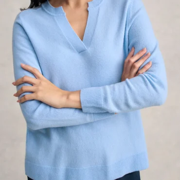 Notched Wool Jumper - Country Blue