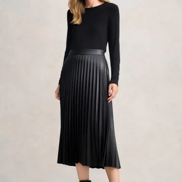 Pleated Faux Leather Skirt - Black