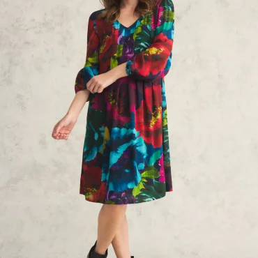 Pleated Georgette Dress - Oversized Floral