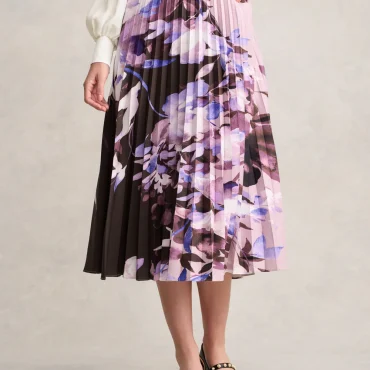 Pleated Midi Skirt - Floral Print