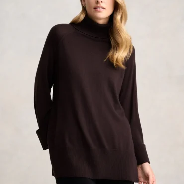 Side Split Merino Wool Jumper - Chocolate Chaud