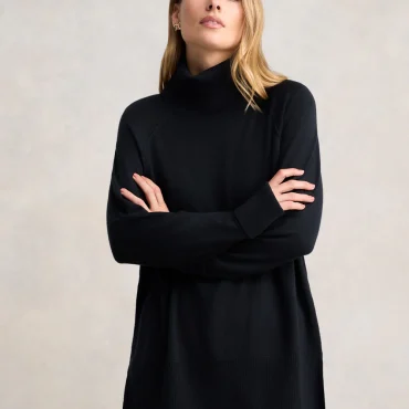 Side Split Merino Wool Jumper - Ink