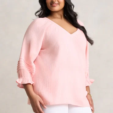 Soft Crinkle Cotton Blouse - Soft Sorbet