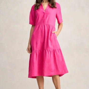 Tiered Linen Dress - Hot Pink