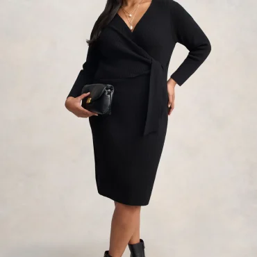 Wrap Detail Knit Dress - Black