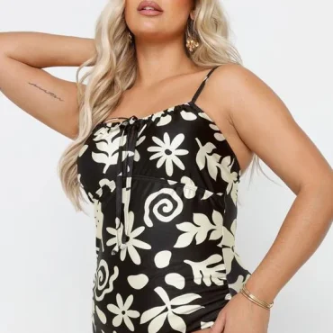 Curve Black Abstract Floral Print Swimsuit